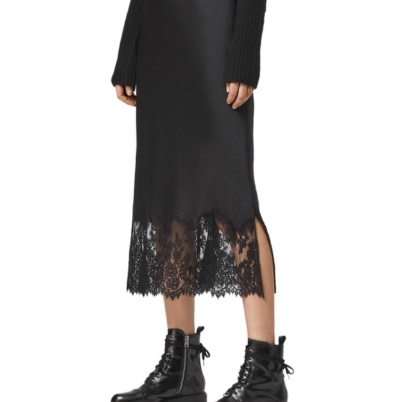 All Saints Bridgette Lace-Trim Satin Slip Skirt - Picture 3 of 6